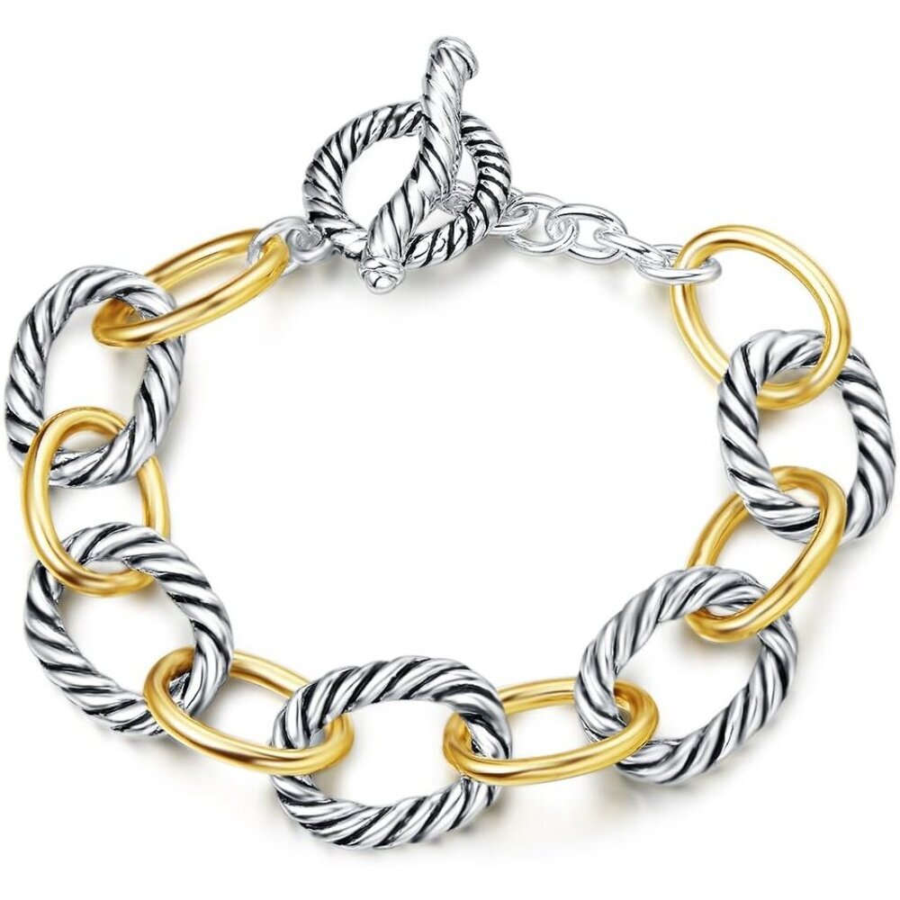 Twisted Cable Wire Link Chain Bracelet Two Tone Designer Brand Inspired Women Je - Picture 5 of 6